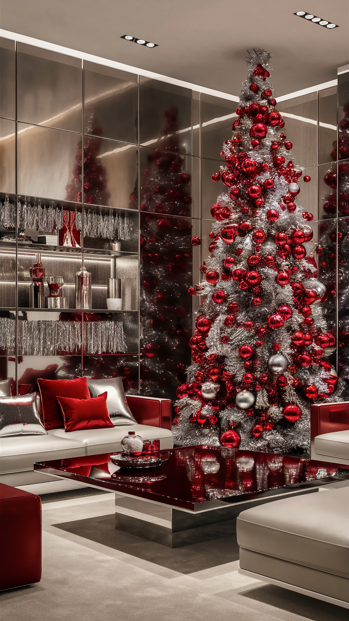 Red and Silver Christmas Living Room