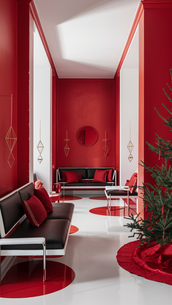 Contemporary Red Christmas Living Room