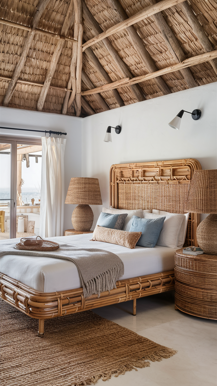 Coastal Bedroom with Wicker and Rattan Furniture