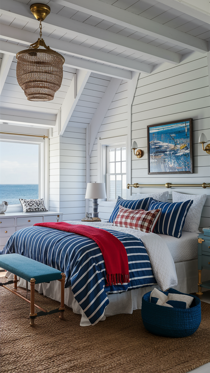 Coastal Bedroom with Bold Nautical Colors