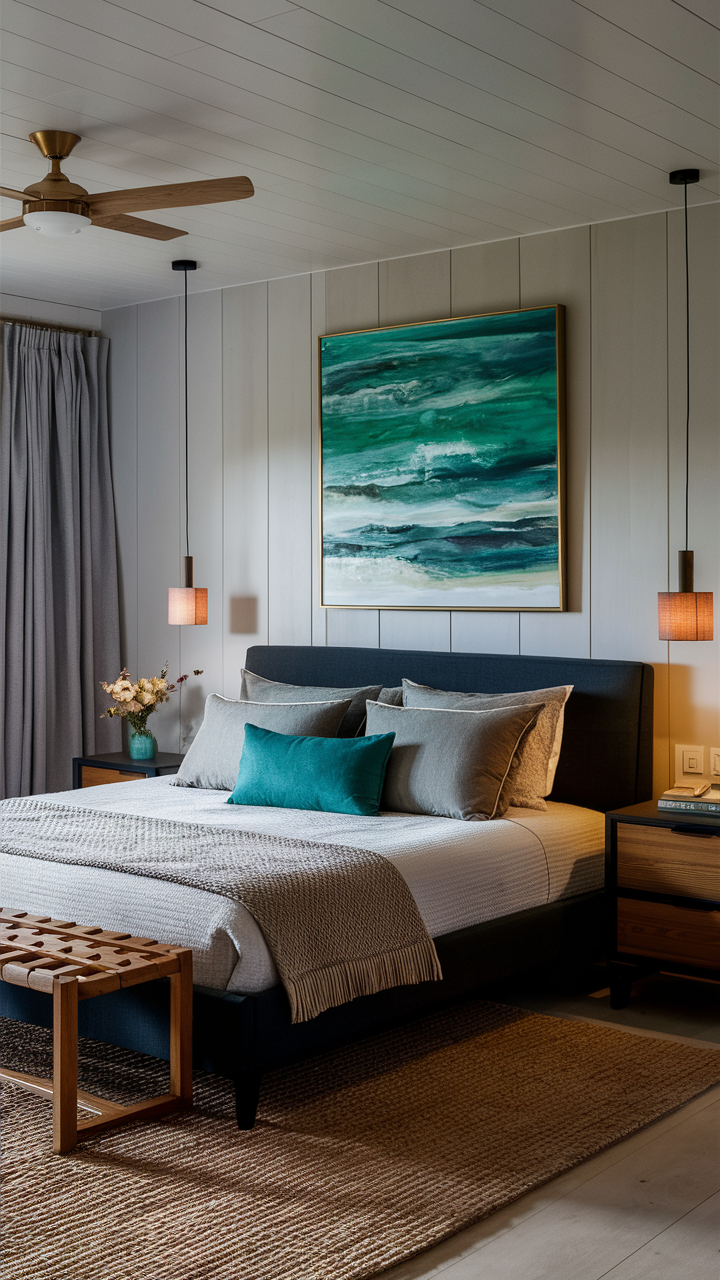 Contemporary Coastal Bedroom with Sleek Furniture
