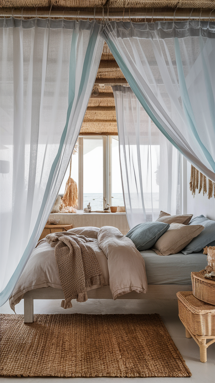 Coastal Bedroom with Breezy Sheer Curtains