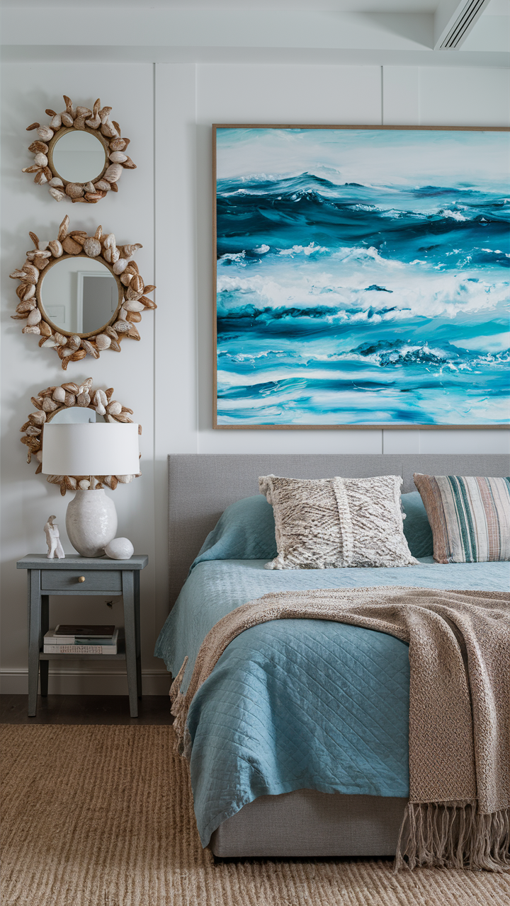 Coastal Bedroom with Oceanic Wall Art
