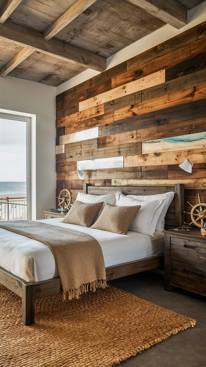 Coastal Bedroom with Reclaimed Wood Elements