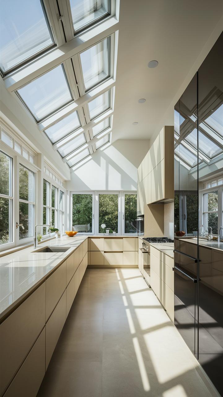 Bright and Airy Open Kitchen with Skylights