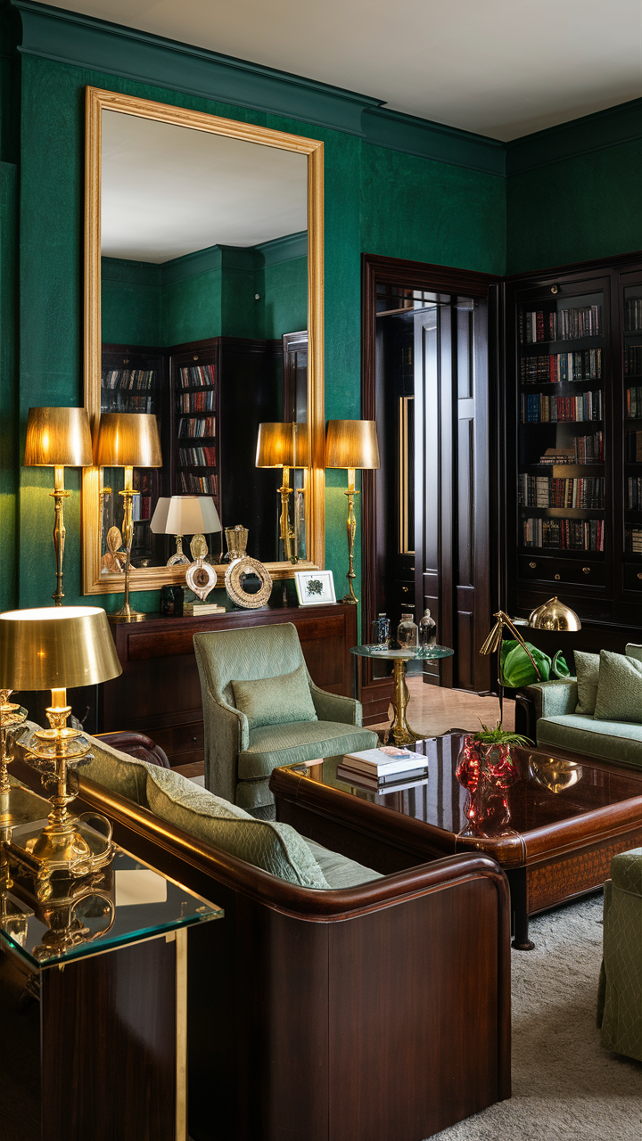Green and Gold Art Deco Living Room