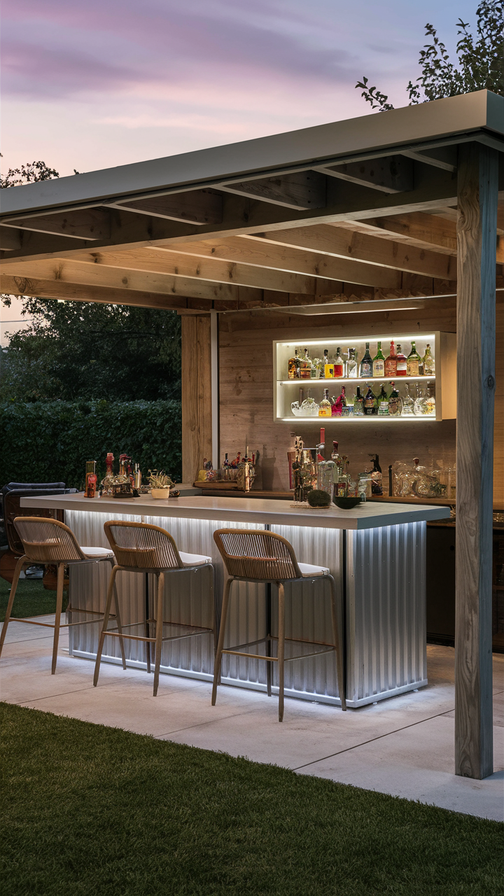 Outdoor Bar with Built-In Lighting
