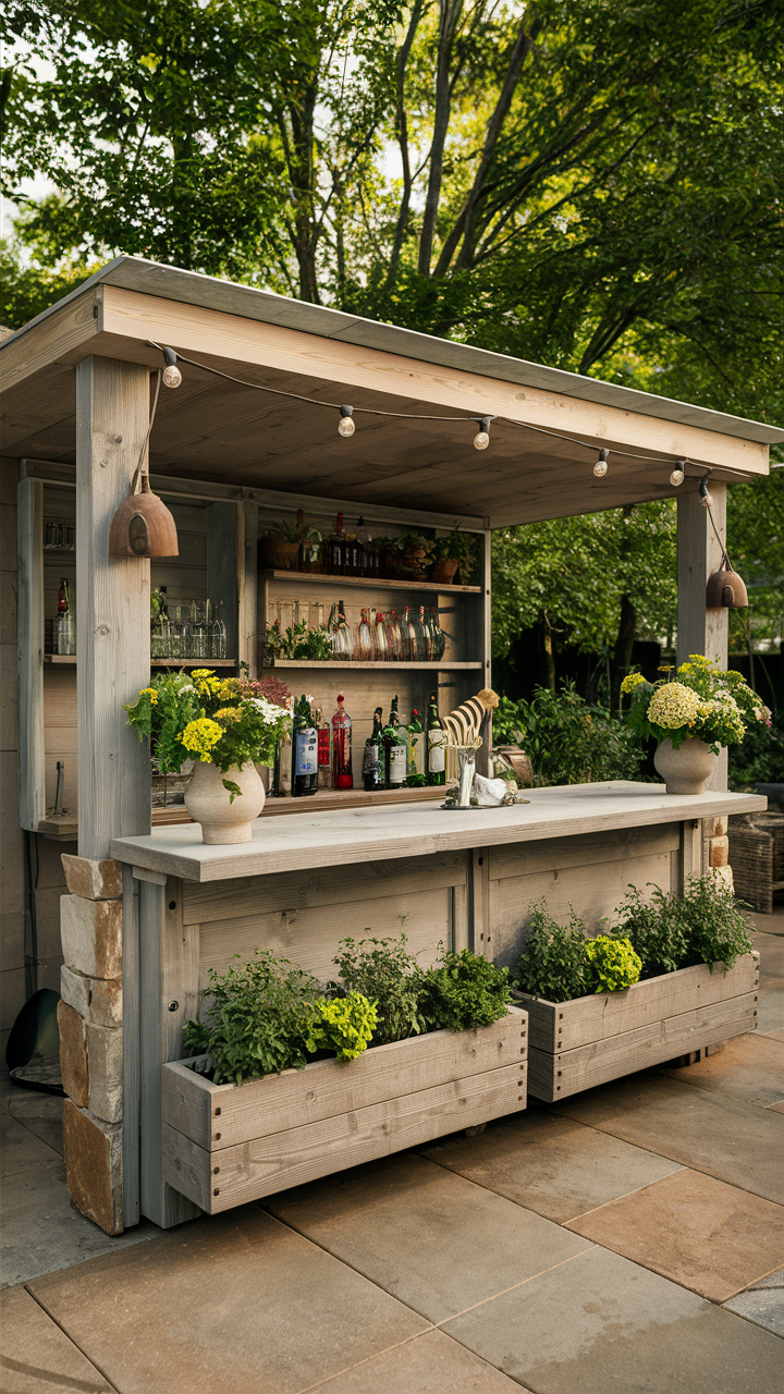 Garden-Themed Bar with Planters
