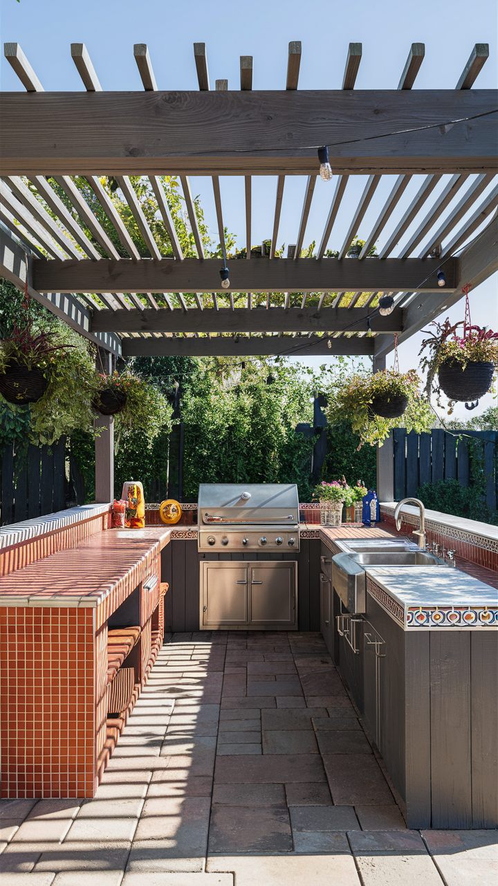 Backyard Kitchen with Pergola Cover