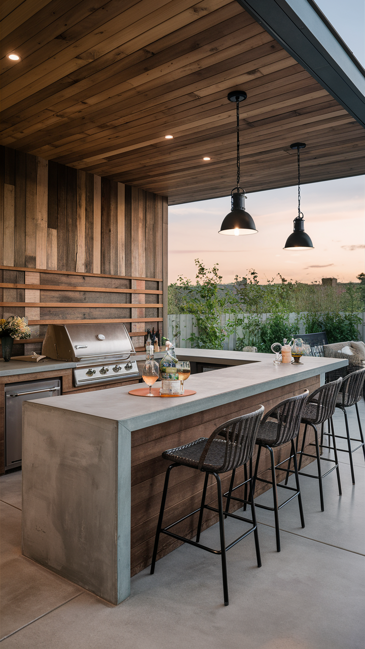 Backyard Kitchen with Bar Seating Area