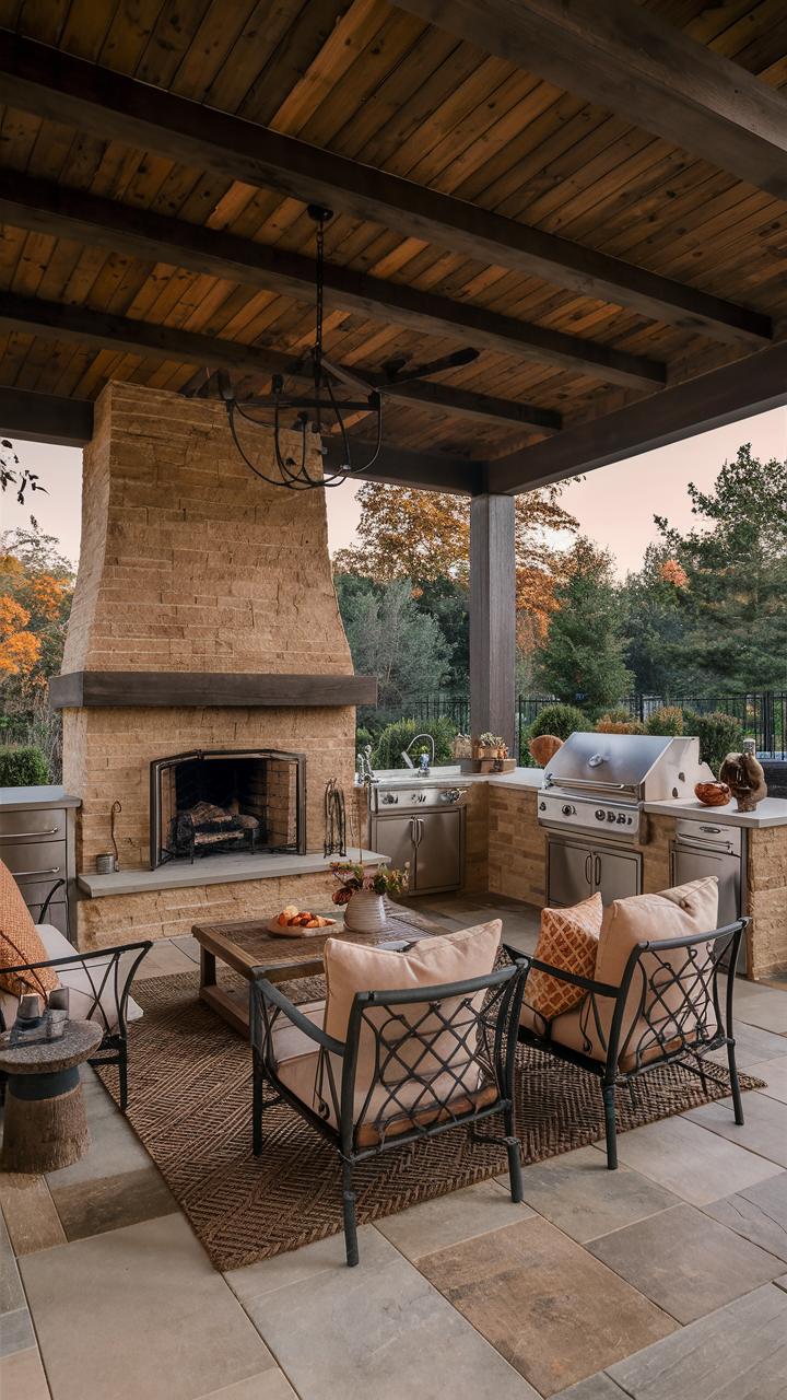 Backyard Kitchen with Fireplace