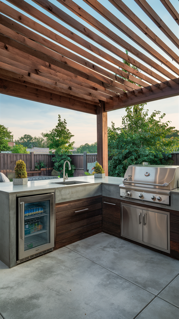 Backyard Kitchen with Outdoor Refrigerator and Sink
