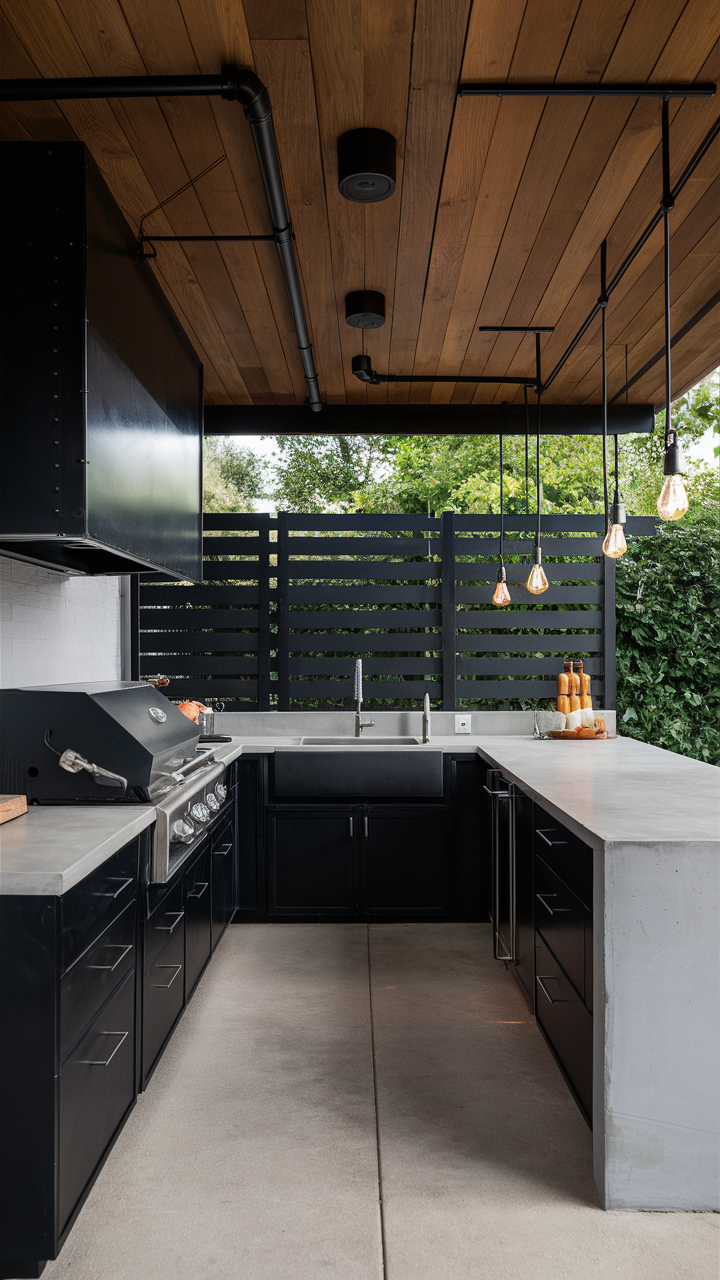 Industrial-Style Backyard Kitchen with Metal Accents