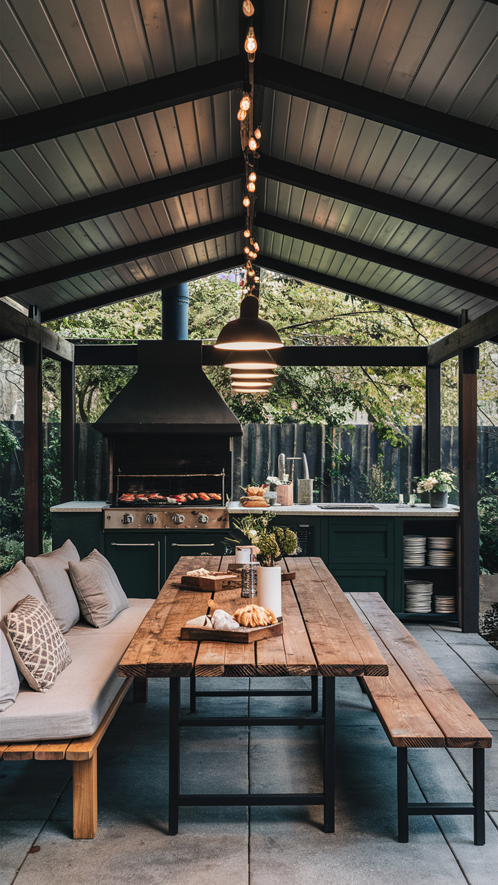 Backyard Kitchen with Covered Dining Area