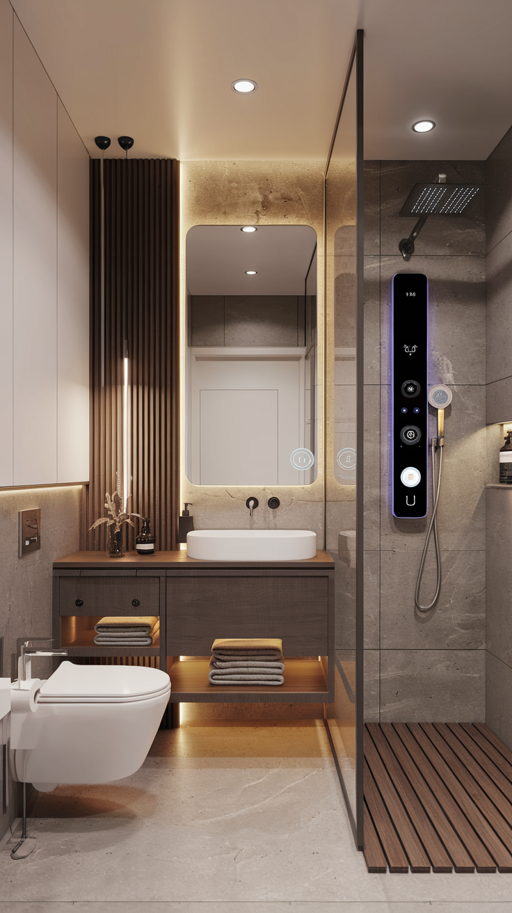 Smart bathroom technology with heated floors and voice control
