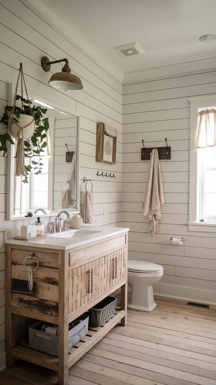 Rustic farmhouse bathroom with wood accents