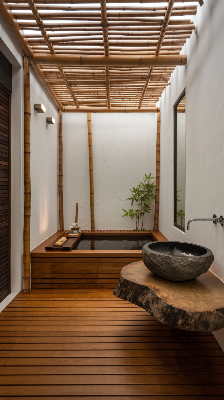 Japanese-inspired Zen bathroom with natural materials