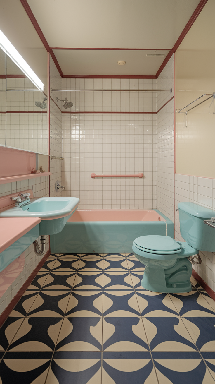 Retro bathroom with colorful fixtures