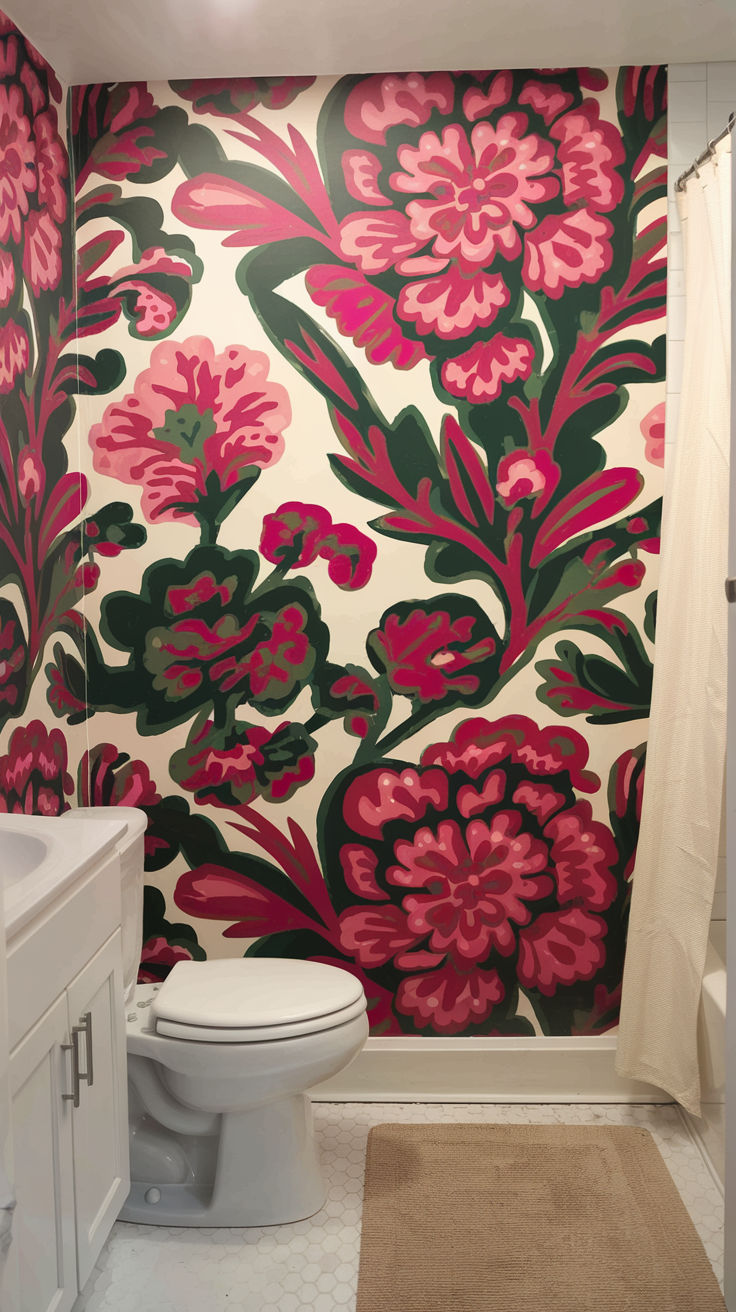 Bathroom with bold wallpaper patterns