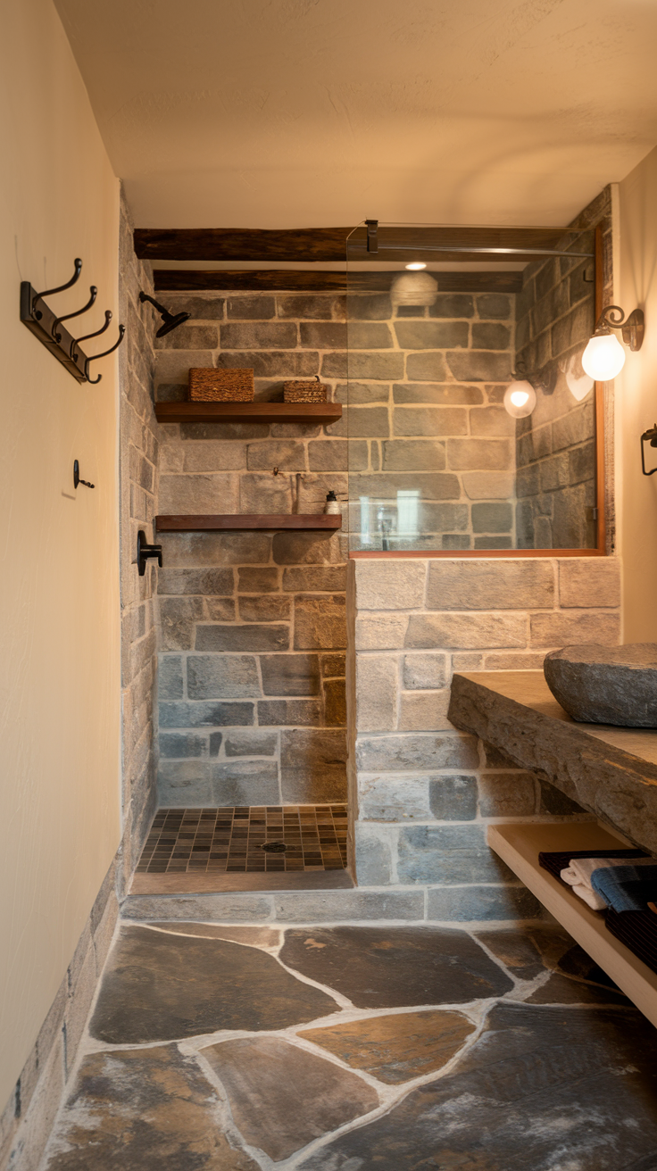 Natural stone bathroom with earthy tones