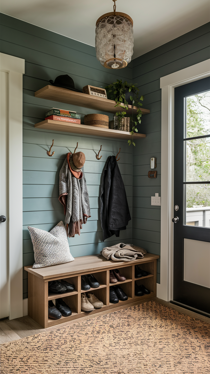 Mudroom with Hooks and Open Shelving