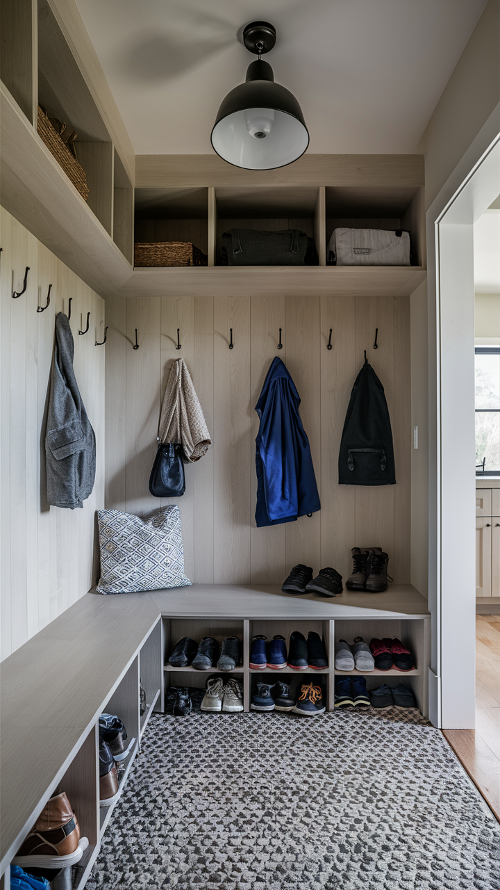 Mudroom with Built-in Shoe Racks