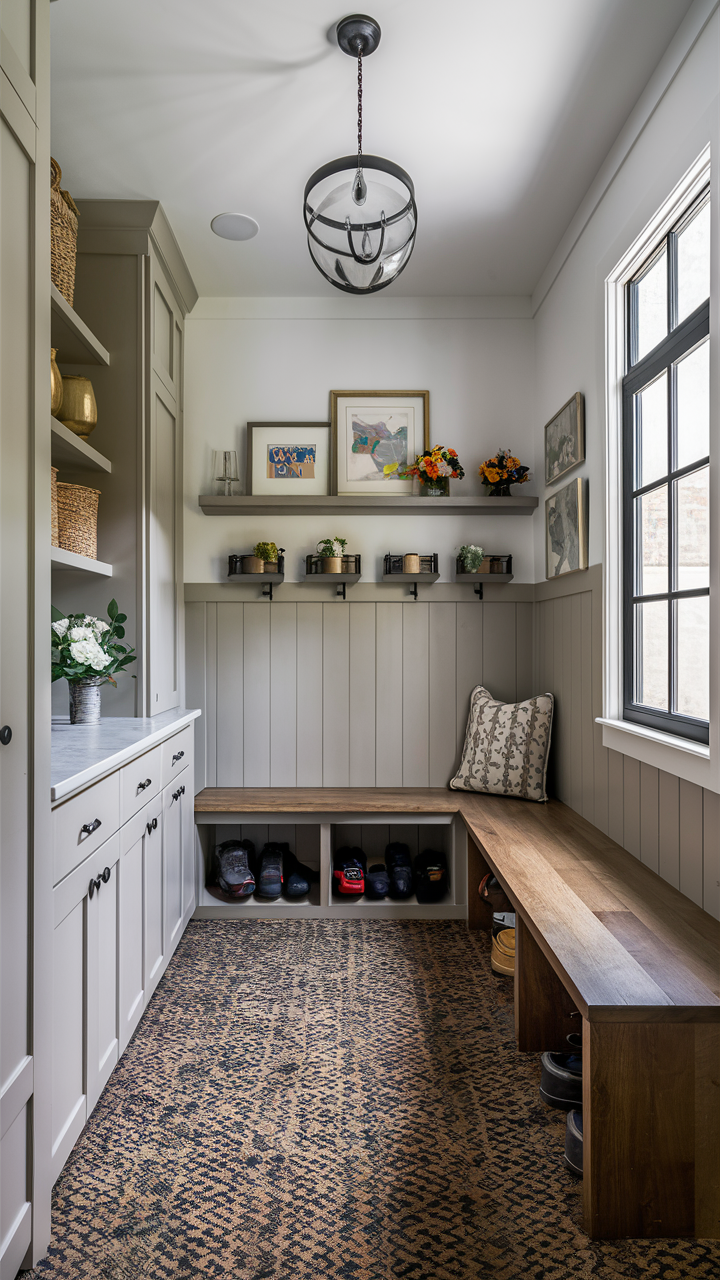 Transitional Mudroom with Neutral Tones