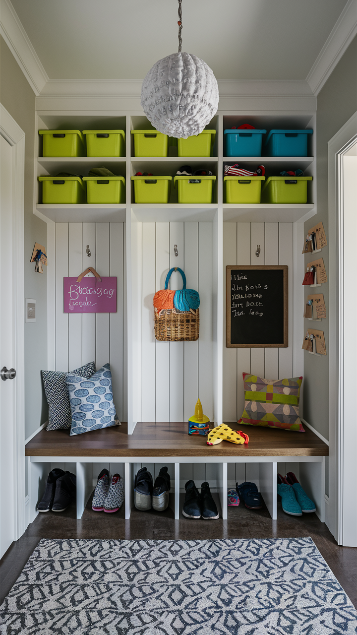 Kid-Friendly Mudroom with Personalized Storage