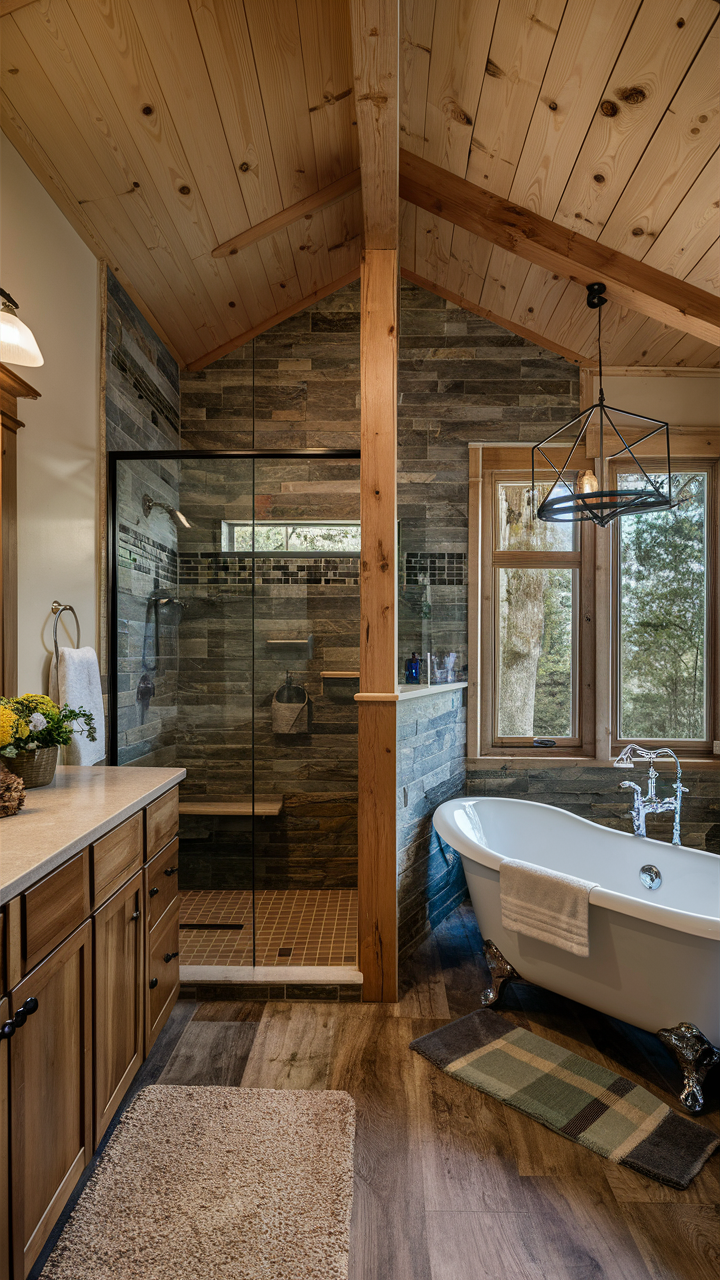 Rustic Wood Accented Shower