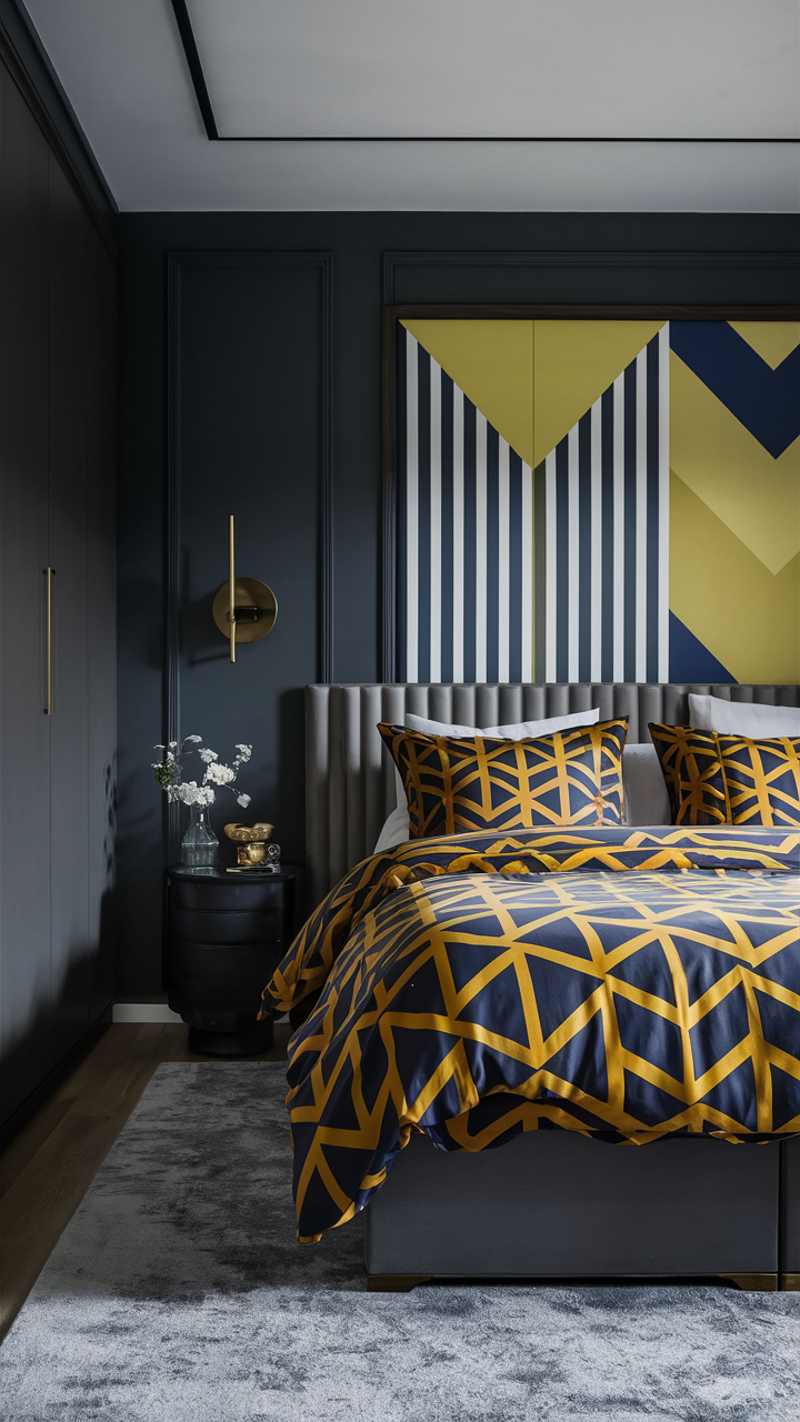 Modern Masculine Bedroom with Geometric Accents