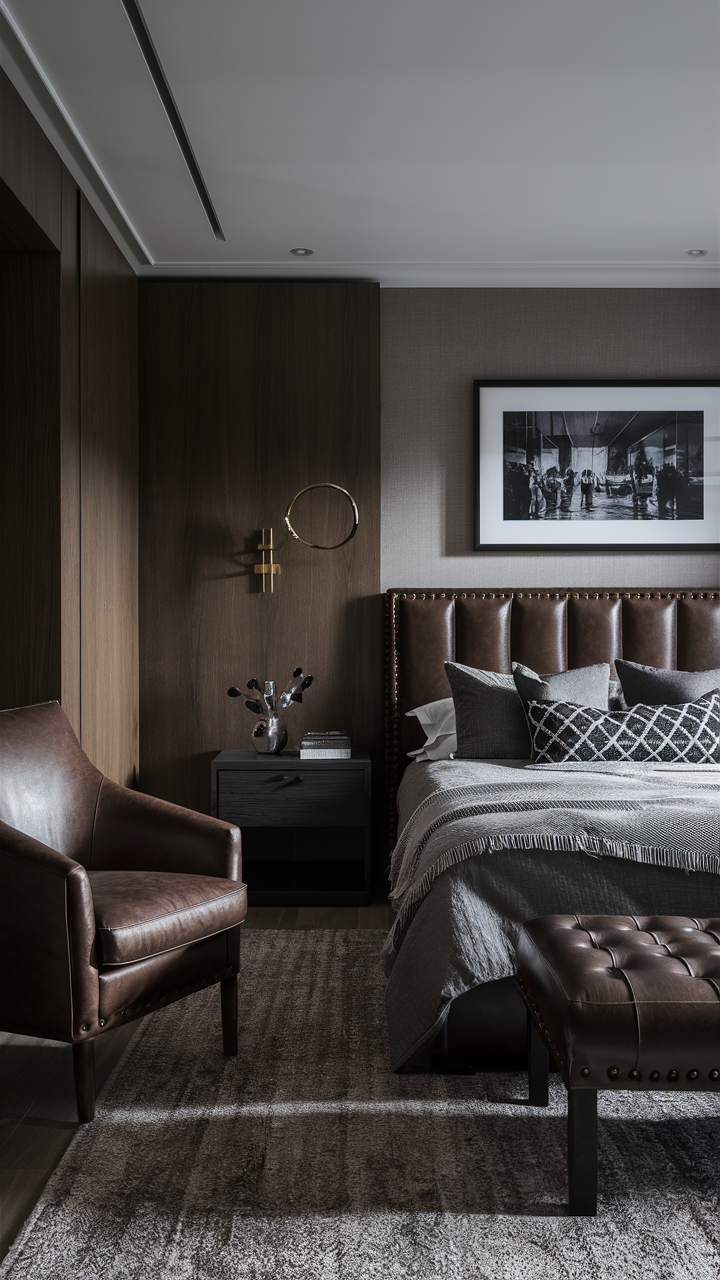 Leather Accents in Men's Bedroom