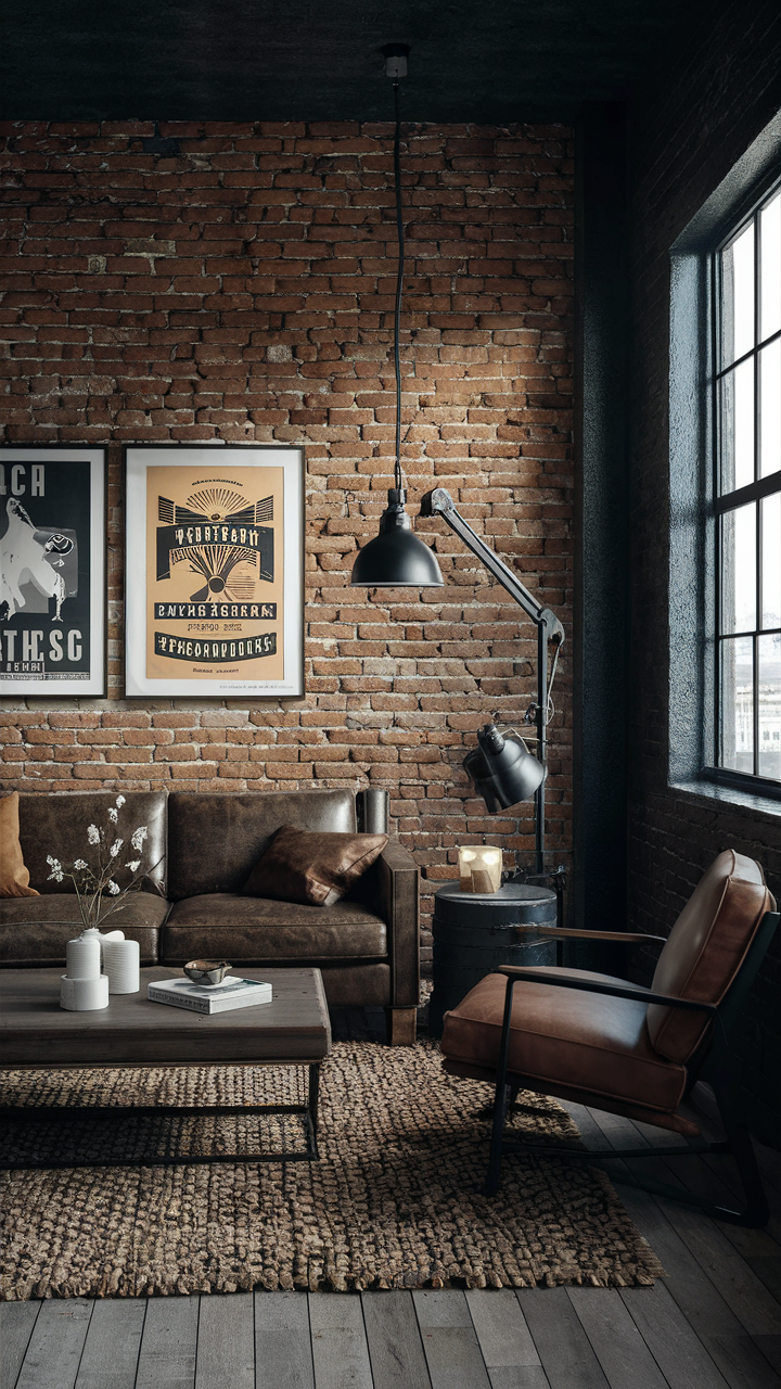 Men's Bedroom with Exposed Brick Walls