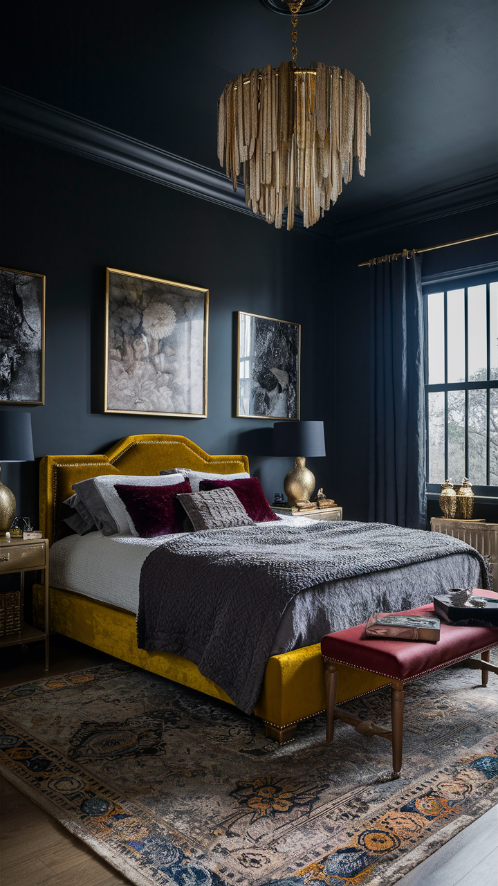 Glam Men's Bedroom with Metallic Finishes