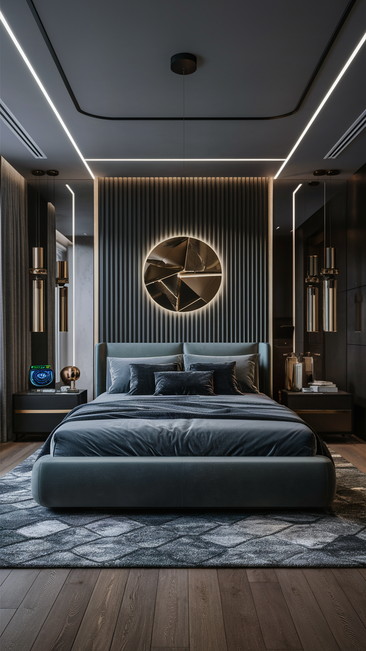 Futuristic Men's Bedroom with High-Tech Gadgets