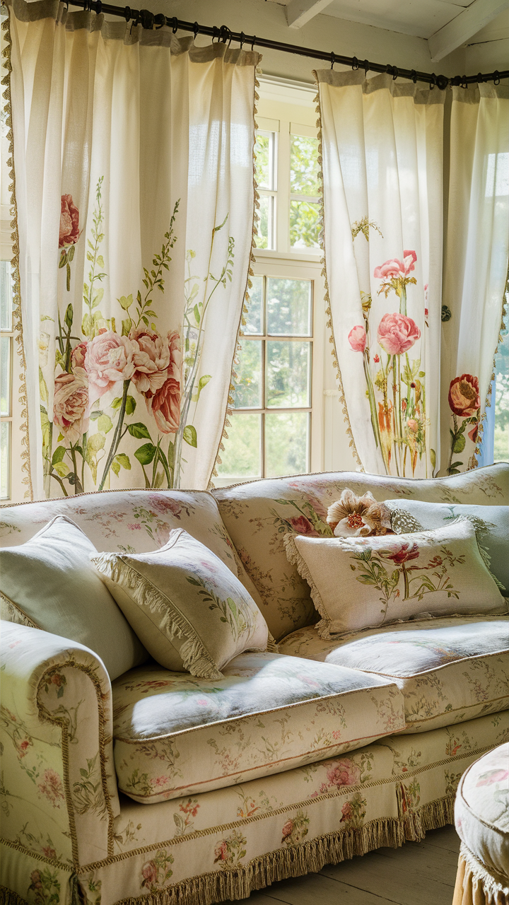 Floral Patterns in Cottage Living Room