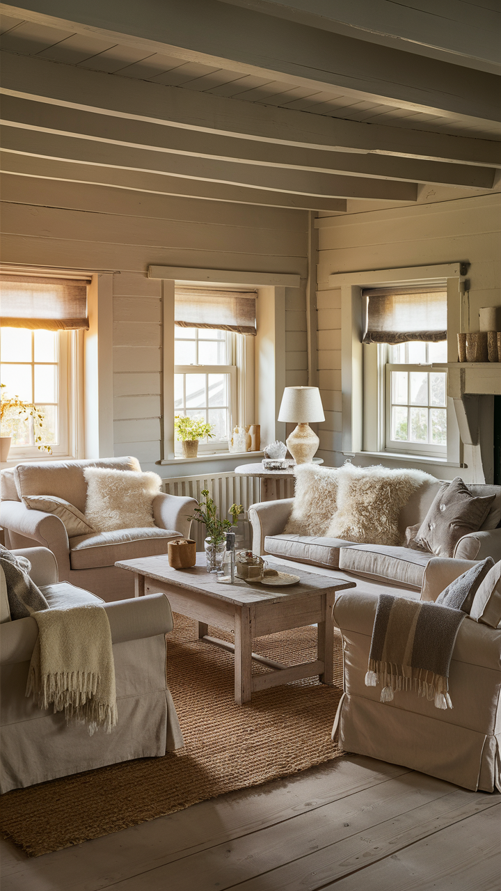 Muted Tones in Cottage Living Room
