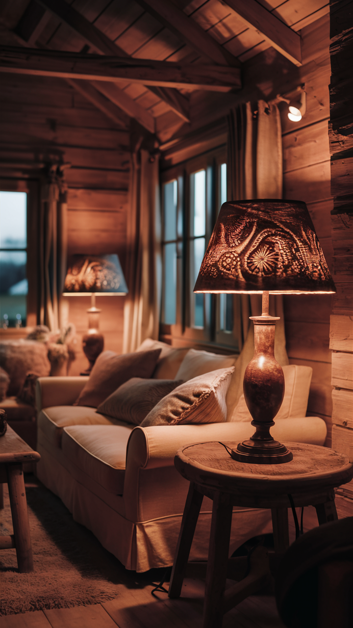 Rustic Table Lamps in Cottage Living Room