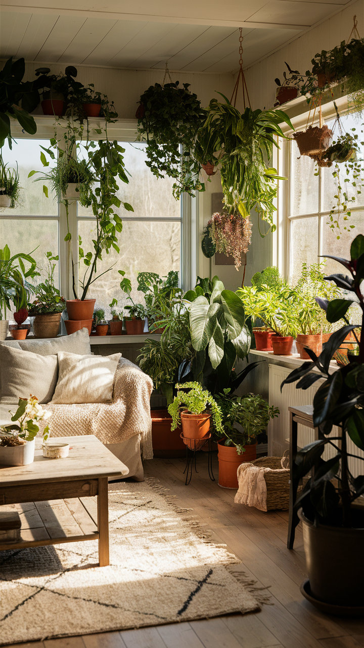 Indoor Plants in Cottage Living Room