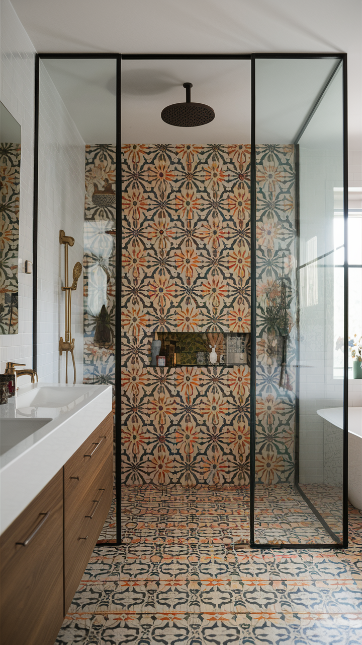 Statement Tile Backdrop Shower