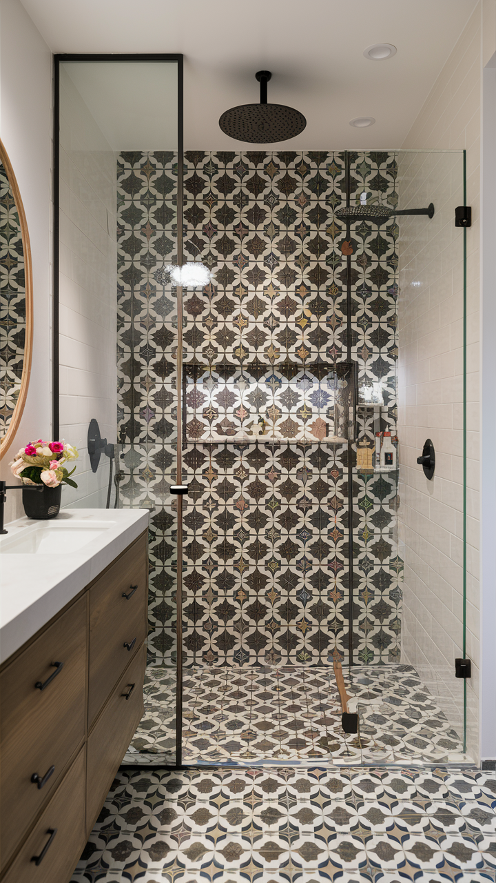 Bold Patterned Tile Shower