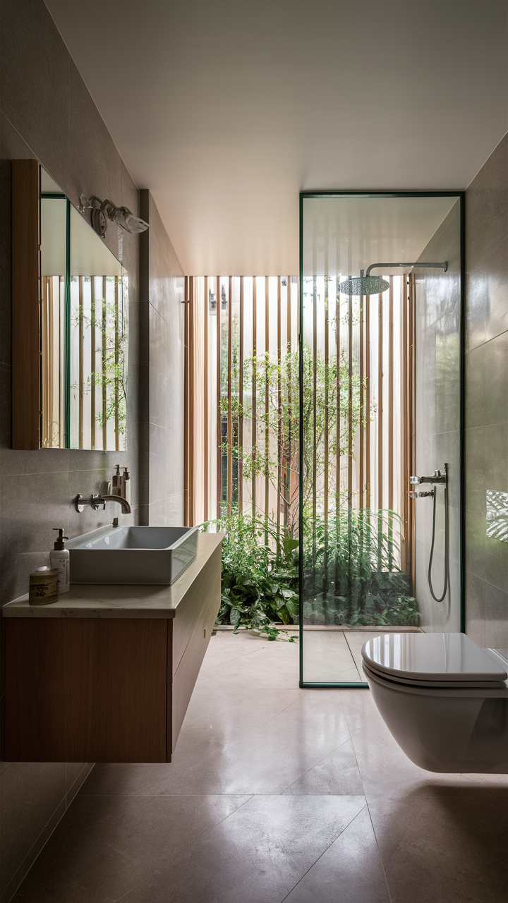 Floating Vanity with Open Shower