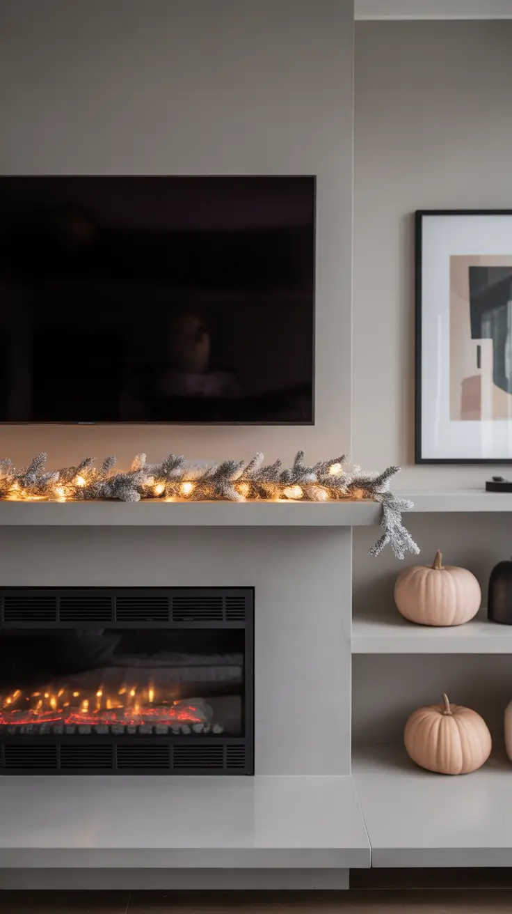 Modern Halloween Mantle with TV