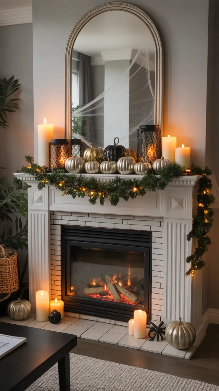 Cozy Halloween Fireplace Mantle