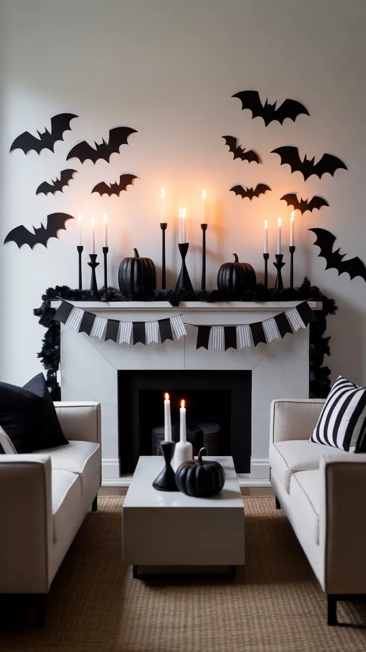 Black and White Halloween Mantle