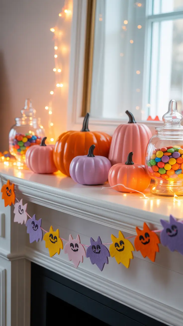 Colorful Family Halloween Mantle