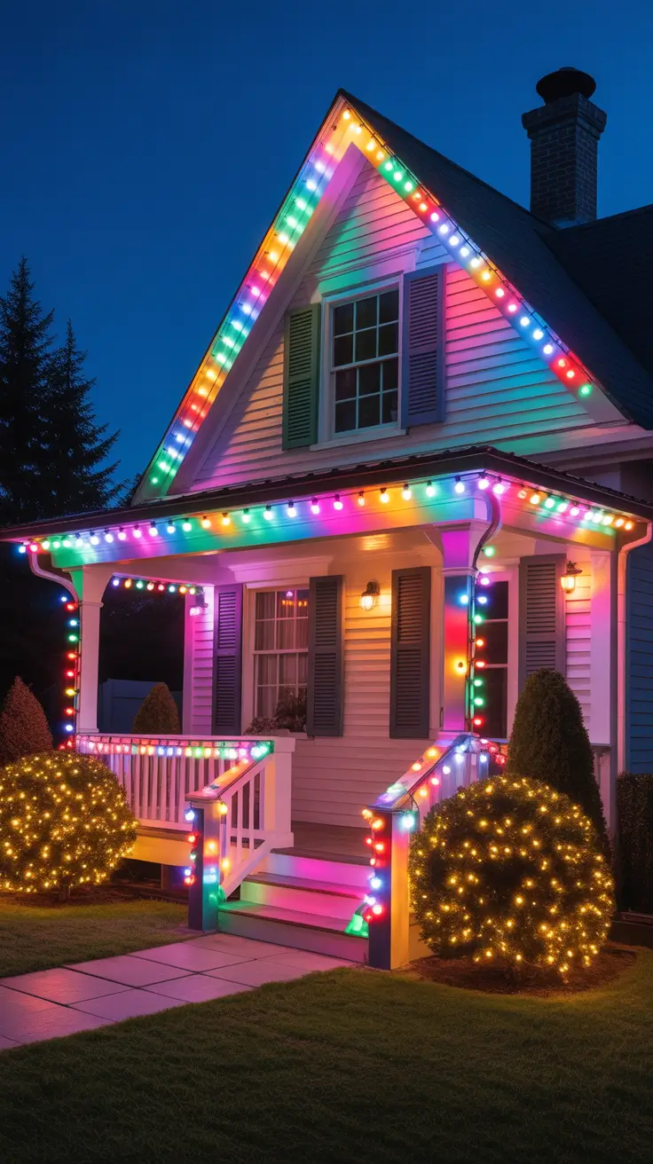 Colorful Christmas Lights on House Exterior