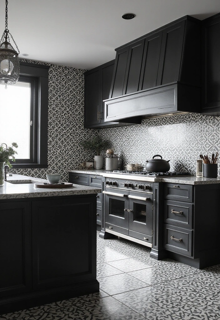 Glamorous Art Deco Black and White Kitchen Backsplash