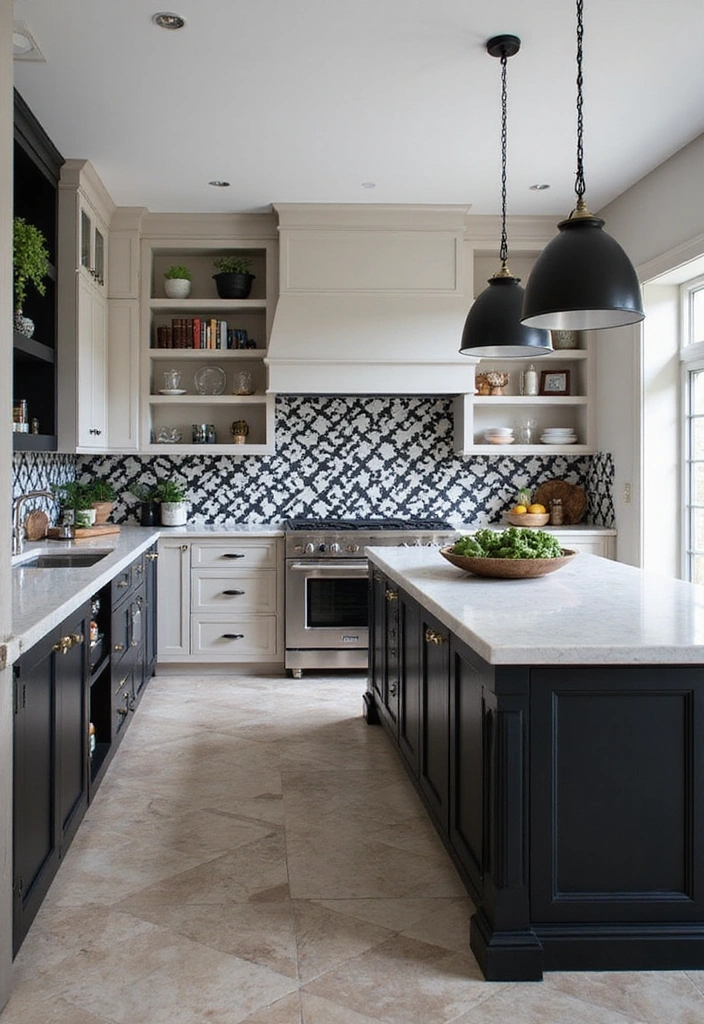 Retro Checkerboard Style Black and White Kitchen Backsplash