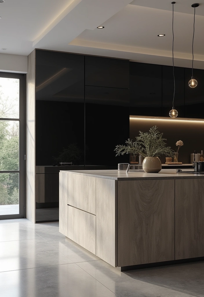 Sleek Glossy Black Panels for Kitchen Backsplash