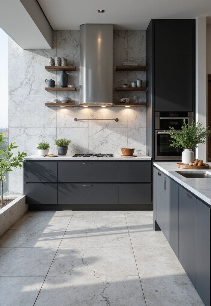 Expansive Large-Format Black and White Tiles